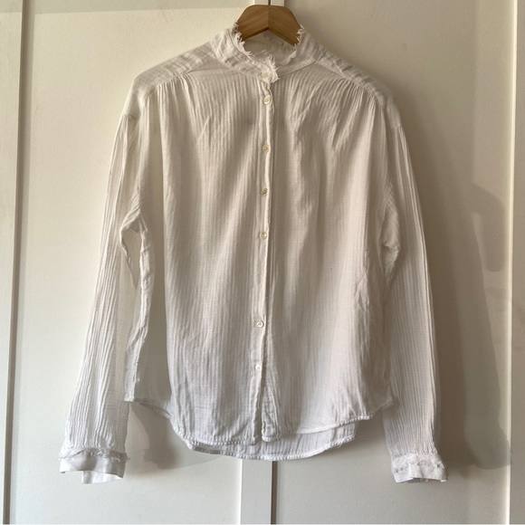 Tops - Raquel Allegra Blouse Shirt Frayed Collar White Size 0 UK 10 12